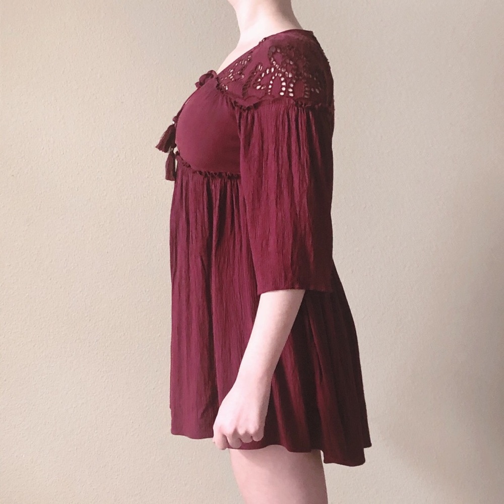American Eagle Outfitters Burgundy Peasant Dress - Picture 4 of 8